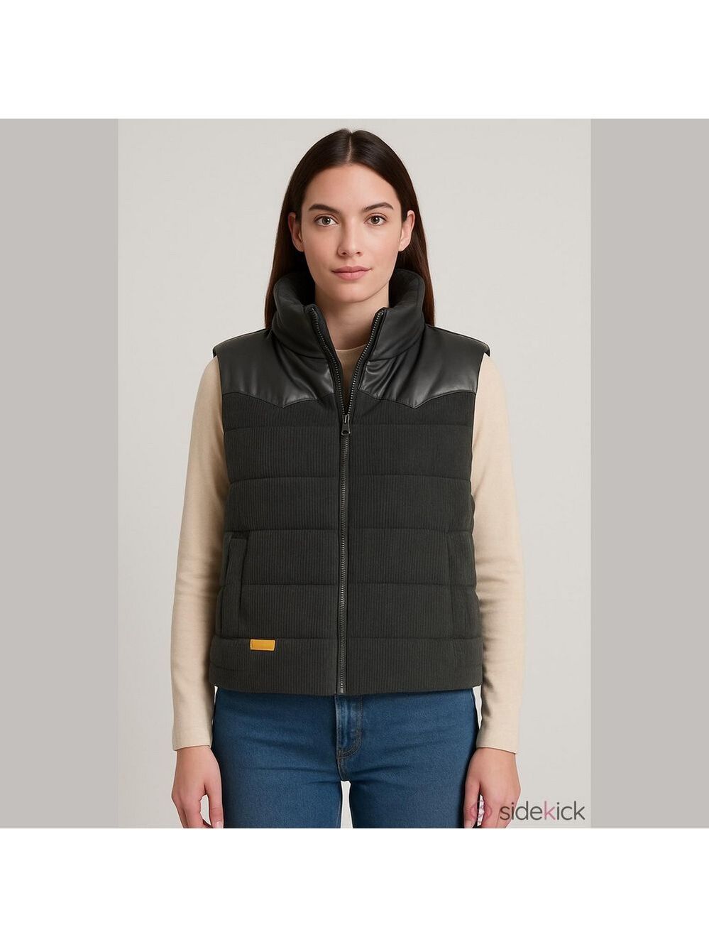 SIMPLY SOUTHERN Quilted Black Puffer Vest with Faux Leather Yoke